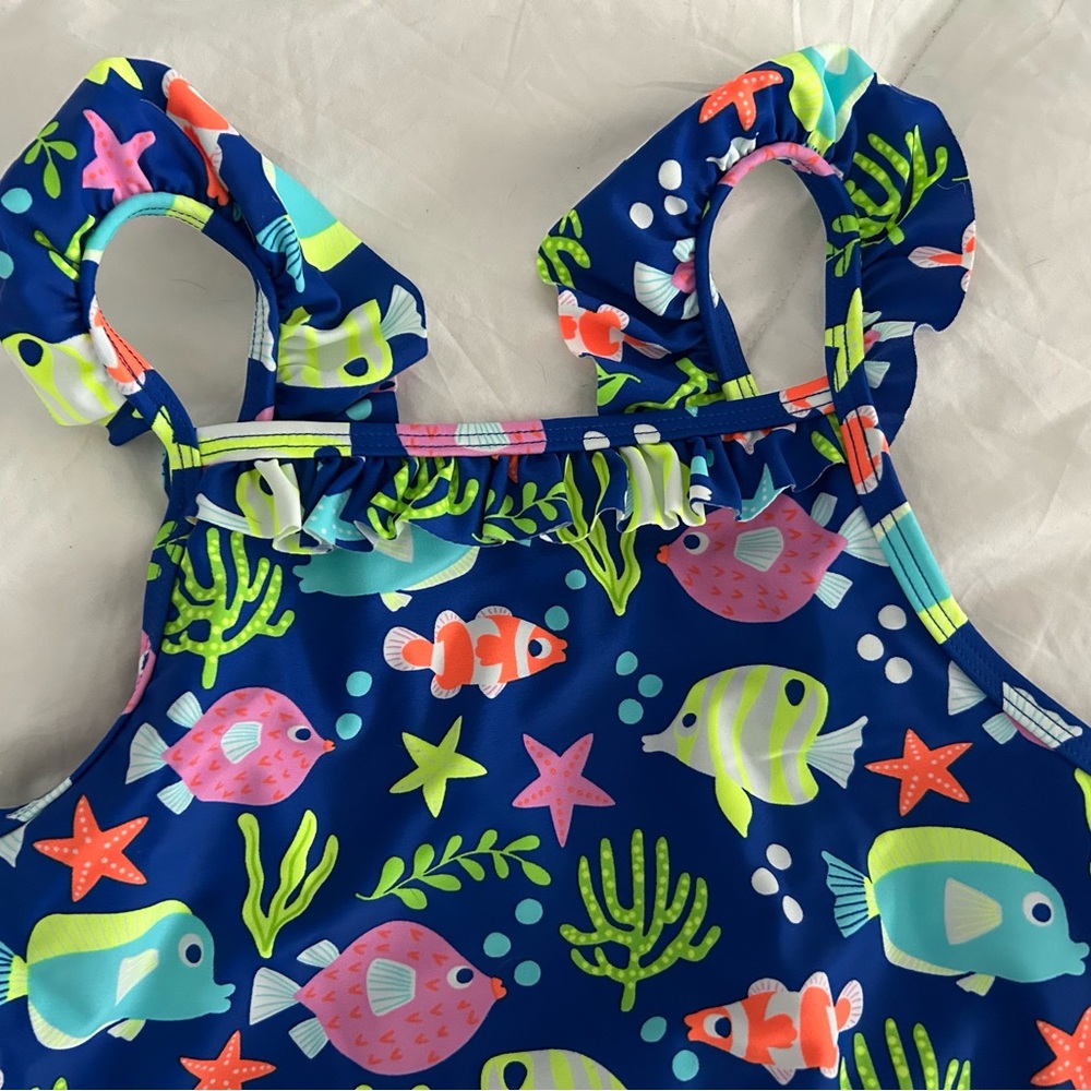 Gymboree Fish Print Kids Swim One Piece with matching hat